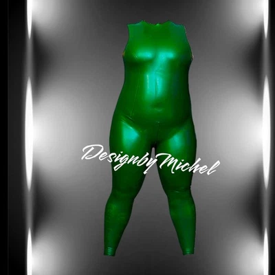 Hautenger Figurbetonter Latex Catsuit in Metallic Green Anatomisch  - Bild 1 von 4