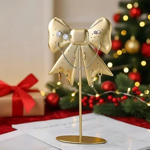 Gold Bow Earring Holder Organizer Stand Metal Jewelry Display Storage Hanger ... - Bild 1 von 7
