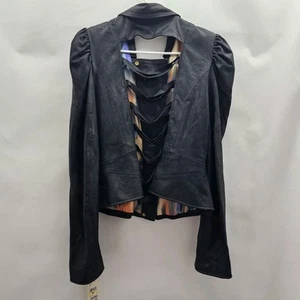 Rachel Roy Women Size M Black Leather Open Back Jacket - Bild 1 von 9