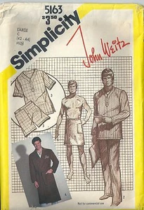 Simplicity Sewing Pattern #5163 John Weitz Men's Pajamas Robe Front Wrap LG - Picture 1 of 4