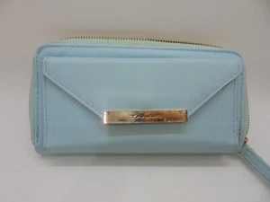 Tahari Portafoglio/Polsino Blu Chiaro Protezione ID Fodera Chiusure Zip e Snap - Foto 1 di 7