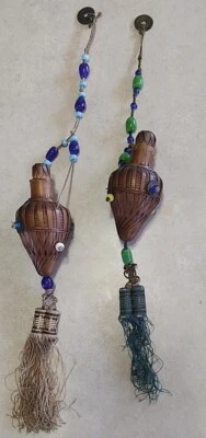 2 cuentas de monedas de mimbre con borla de seda chinas para colgar Vantines dinastía Qing  Foto 1 de 4