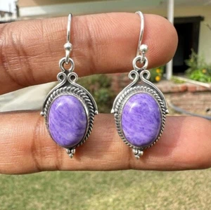 Natural AAA Charoite Earring 925 Sterling Silver Earring Vintage Earring Drop - Picture 1 of 6