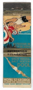 Vintage 1930's Hotel St George Brooklyn NY Girl Swimming Matchbook Cover - Picture 1 of 3