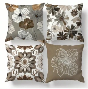 Set of 4 Floral Cushion Covers "Geometric Floral" Design on White Invisible Zip - Picture 1 of 8