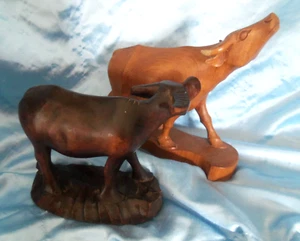Holz handgeschnitzt Ochsen Kühe Stiere Tier 10” lang, 8” l OX Figur Paar - Bild 1 von 14