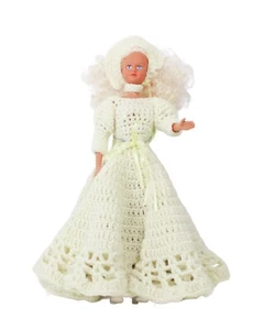 Fashion Doll Handmade Crocheted Wedding Dress OOAK Barbie Clone 19" Doll Vintage - Picture 1 of 8