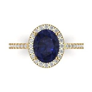 2.27Ct Oval Cut Simulated Blue Sapphire Women's Engagement Ring, 14K Yellow Gold - Picture 1 of 11