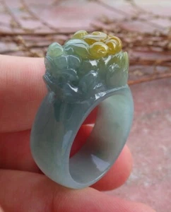 Certified Green Burma Natural A JADE Jadeite Dragon Pi Xiu RING USA.10 戒指 564530 - Picture 1 of 10