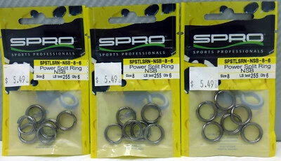 SPRO Size 8 Power Split Ring 3 packs of 6 SPSTLSRN-NSB-8-6 - Image 1 of 3