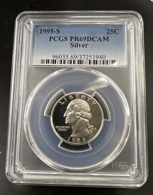 1995 S 25c Washington 90% Silver Proof Quarter Coin PCGS PR69DCAM #940 - Image 1 of 4