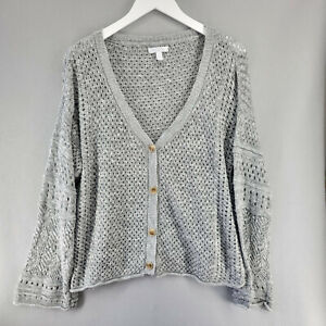 LC Lauren Conrad Sweater Womens Large Gray Knit Cardigan Open Knit Button Front