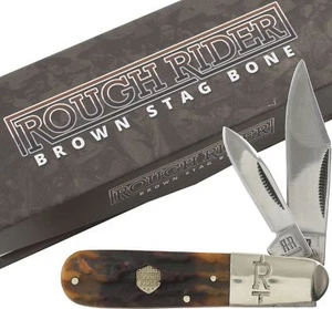 Rough Rider Brown Stag Bone Barlow Pocket Knife RR1806 2 Folding Blades - Picture 1 of 2