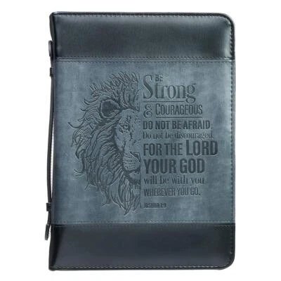 Bible Cover NEW Black Large Be Strong Lion Joshua 1:9 Fits 9 5/8 x 6 7/8 x 1 3/4 - image 1 of 3