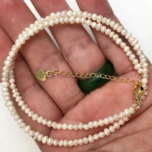 Mini 3-4mm Natural White Freshwater Baroque Pearl Beads Necklace 14-48'' - Picture 1 of 17