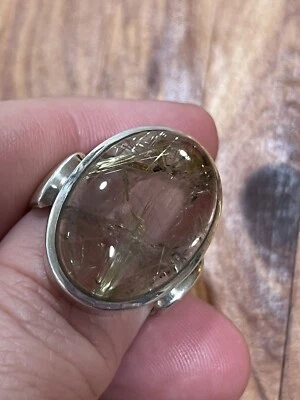 Anillo modernista vintage de cuarzo rutilo de plata de ley 925 para hombre talla 7 Foto 1 de 4