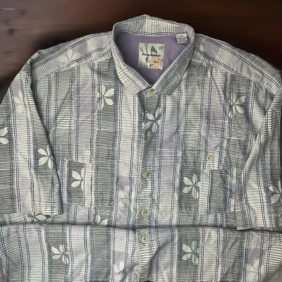 Tommy Bahama Shirt Camp Hawaiian Silk Blend Floral Striped Men Sz 2XT Tall - Image 1 of 4