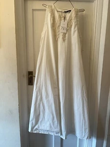 New ZARA White & Cream Sleeveless Cotton & Lace Collar Midi Maxi Dress,Med - Picture 1 of 12
