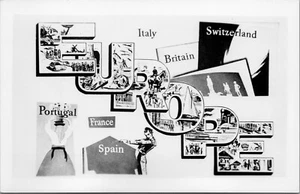 RPPC Europa Italia Portugal Francia España Gran Bretaña B&W collage postal sin publicar - Imagen 1 de 2