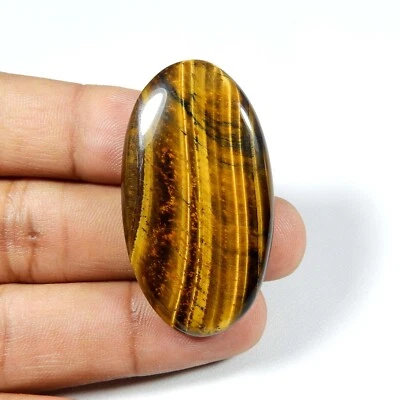 Natural Yellow Flashy Tiger Eye Cabochon Oval Shape Loose Gemstone 58 Cts #6912 - Image 1 of 4