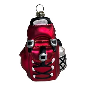 Blown Mercury Glass Christmas Ornament Red Backpack 4.5" Hiking Water Bottle - Picture 1 of 9