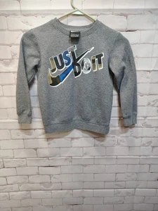 Nike Sweatshirt Boys Medium Gray Pullover Fleece Lined Just Do It Logo Sweater - Picture 1 of 4