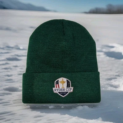 男式高尔夫美国莱德杯绿色冬季无檐帽/帽子/托克帽柔软内侧 1 码适合 — 第 1/3 张图片