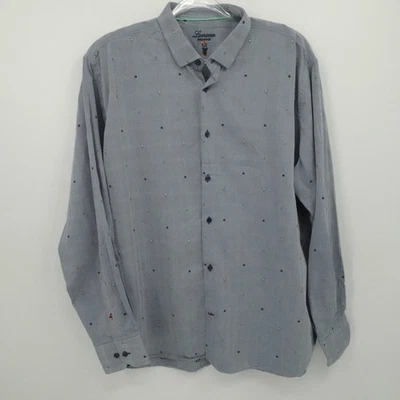Camisa Luchiano Visconti Para Hombres 2XL Gris Bordada Calavera Patrón Abotonada Informal Foto 1 de 4