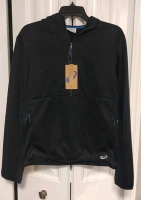 Sudadera con capucha negra talla pequeña ASICS para hombre tejida rejilla FLC 1/4 cremallera Foto 1 de 4