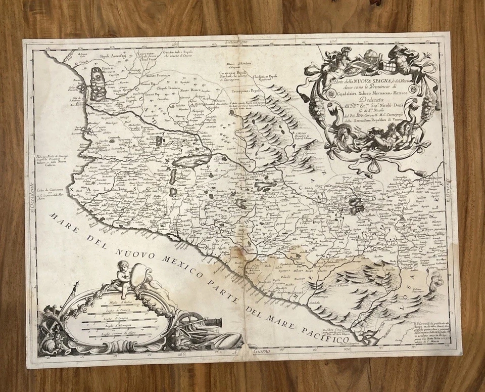 Антикварная итальянская карта Мексики и Новой Испании 17 века — 24x18 дюймов гравированная редкая - Изображение 1 из 4