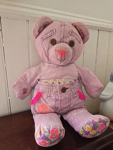 "Doodle Bear púrpura con manchas de flores encaje 16"" Tyco 1994 juguete peluche años 90 nostalgia"  - Imagen 1 de 6