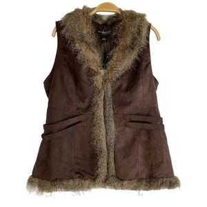 Bagatelle Y2K Western Vest Women L Brown Faux Suede Faux Fur Boho VTG 90s NWT - Picture 1 of 11