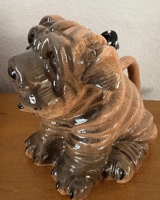 BLUE SKY CLAYWORKS MARROM "SHAR PEI" CÃO, BULE DE CHÁ PRETO BRANCO NOVO - Imagem 1 de 4