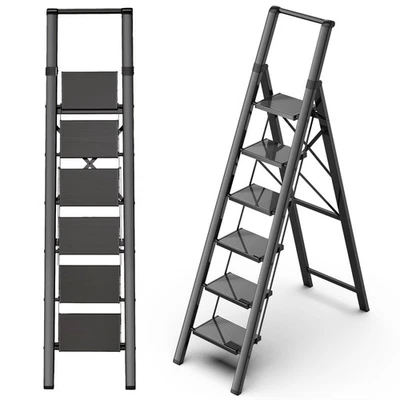 Step Ladder 6 Step Folding, Aluminum Ladders for High Ceilings, Tall Closet, ... - Image 1 of 4