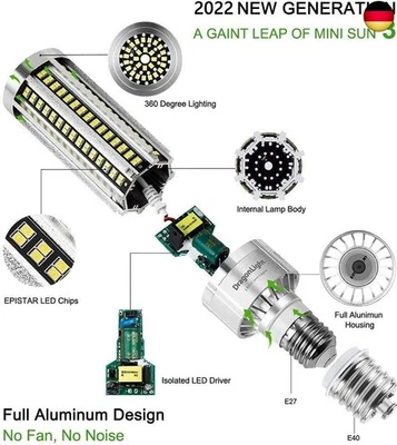 DragonLight 60W Superhell Mais Licht LED Glühbirne Lüfterlos(Ersetzt 500Watt) -  - Bild 1 von 4