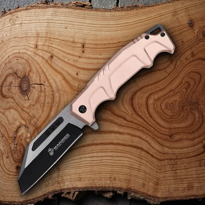 Cuchillo Plegable Linerlock Asistido USMC 3.38" Hoja de Acero Mango de Aluminio Tostado Foto 1 de 2