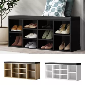 Oikiture Shoe Bench Shoe Storage Cabinet PU Padded 10Pairs Shoe Rack - Picture 1 of 40