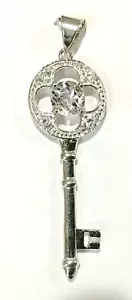 Chiave lunga in argento sterling nuova con ciondolo zirconi - Foto 1 di 2