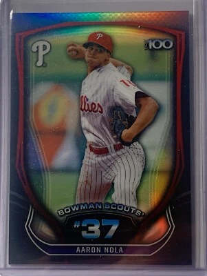 AARON NOLA Phillies 2015 Bowman Chrome Scouts Refractor #BTP37 Top 100 Rookie RC - Image 1 of 2