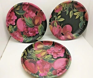 Set of 3 Black & Pink Fruit Metal Tin Serving Bowl Floral Dish Decor 10" Wide - Picture 1 of 9