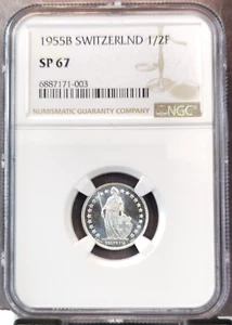 1955 SWITZERLAND SILVER 1/2 FRANC NGC SP 67 RARE SPECIMEN GEM BU - Picture 1 of 3
