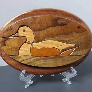 Wood Duck Hunting Decor Brown Inlay Inlaid Marquetry Oval Plaque Wall Mounted - Picture 1 of 13