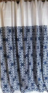 Garden Bathroom Traditional Shower Curtain BLUE MEDALLION w White Pleated Header - Picture 1 of 3