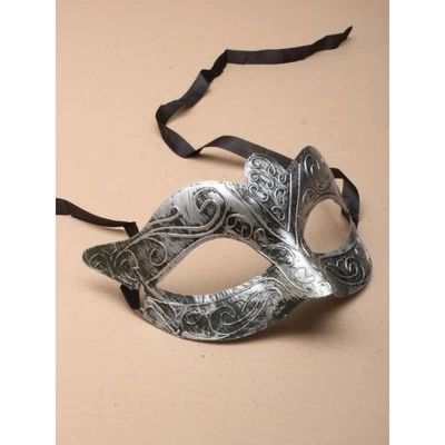 NEW Matt Silver Brushed Metal Effect Masquerade Mask Eye Prom Gothic Halloween - Image 1 of 3