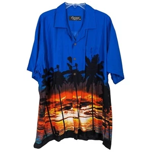 Favant Hawaiian short sleeve blue with sunset palm trees beach sunset shirt XXL - Picture 1 of 8