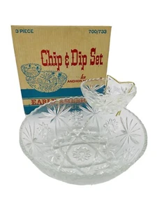 Chip And Dip 3 piece Set 700-733 Anchor Hocking Early American Prescut Vintage L - Picture 1 of 8