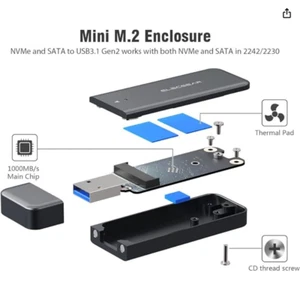 ElecGear USB Mini Enclosure for 2230/2242 NVMe and SATA M.2 SSD Aluminum Casing - Afbeelding 1 van 3