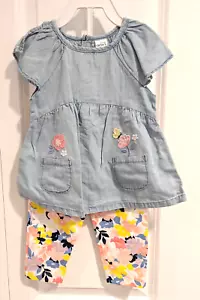 NEU Mädchen Carter's 2-teilig Größe: 18 Monate blau S/S Top & helle Blumen Strickhose - Bild 1 von 13