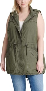 Levi's womens Plus 2X Army Green Lightweight Cotton Fishtail Festival Vest NWT - Picture 1 of 6