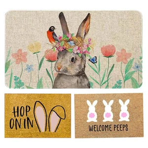 Easter Door Mat Easter Bunny Entryway Welcome Mat Non-Slip Spring Doormat Home - Picture 1 of 14